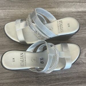 Italian Shoemakers Metallic Silver Wedge Sandals